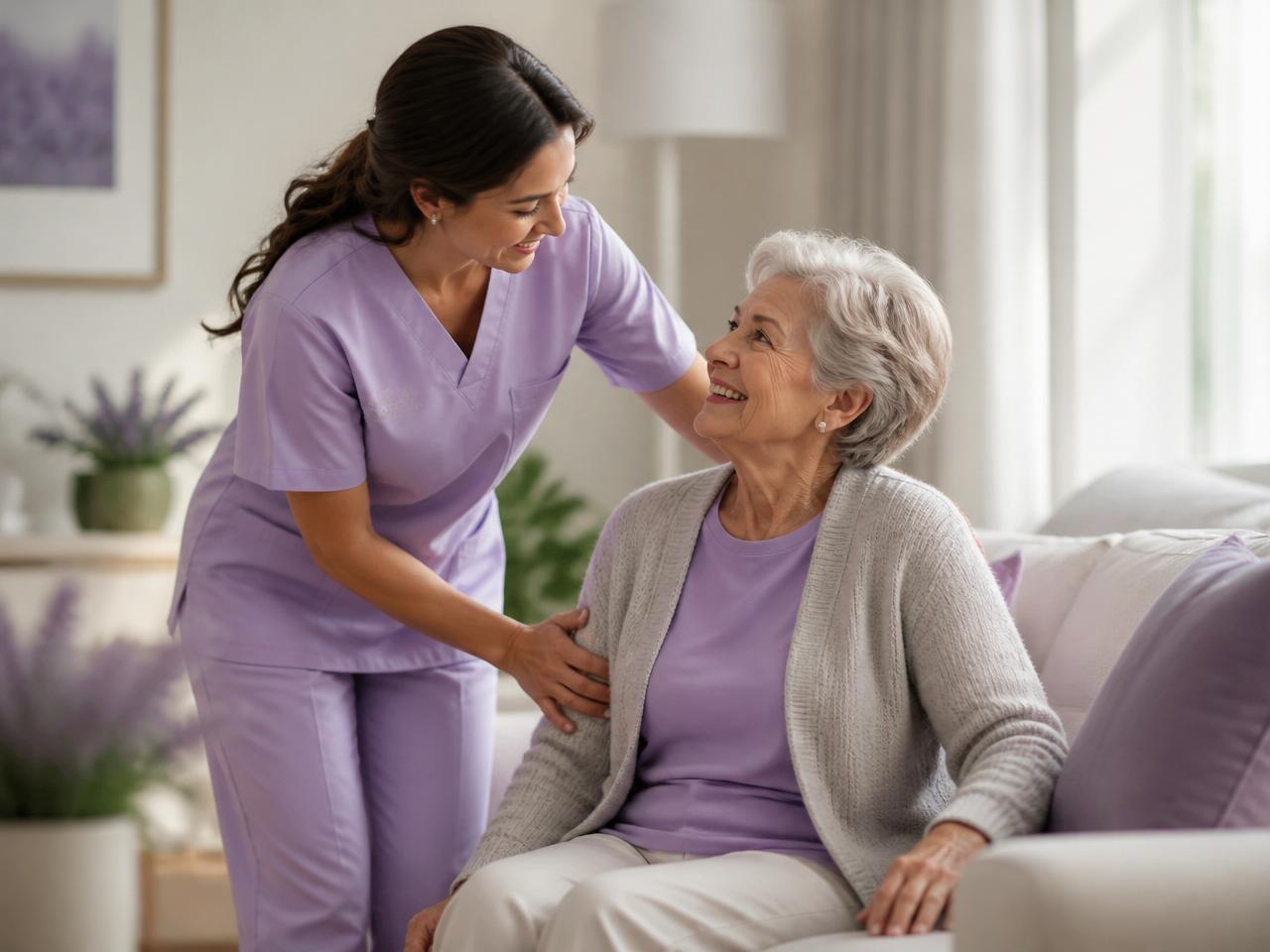 Compassionate caregiver assisting an elderly client